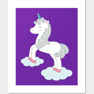 Cute unicorn and clouds Posters and Art